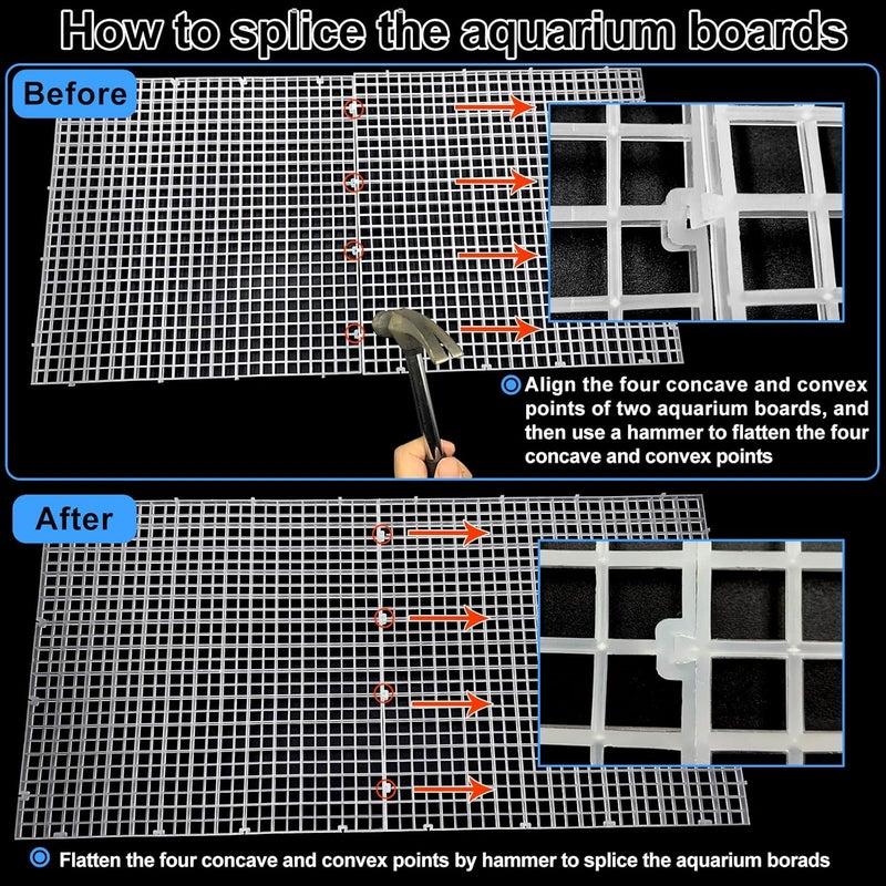 Weramics 4 Aquarium lid Hood Fish Tank top Cover Terrarium lid Plastic Grid Panel Egg Crate Grate 6 Aquarium Glass Cover Board Clip - Image 5
